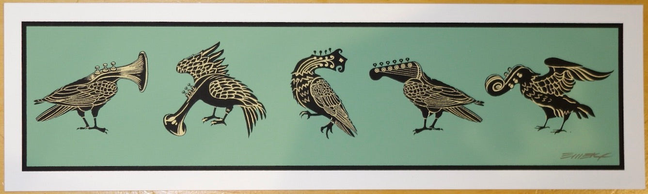 2016 Musical Birds - Green/Black Silkscreen Handbill by Emek