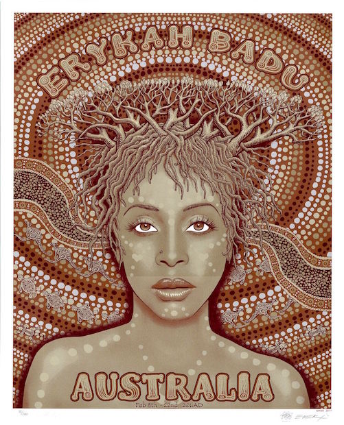 2011 Erykah Badu - Australia Silkscreen Concert Poster by Emek