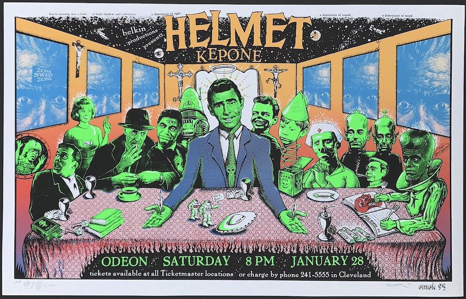 1995 Helmet w/ Kapone - Cleveland Silkscreen Concert Poster by Emek