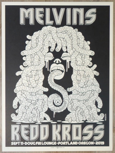 2019 The Melvins - Portland B/W Variant Concert Poster by Guy Burwell