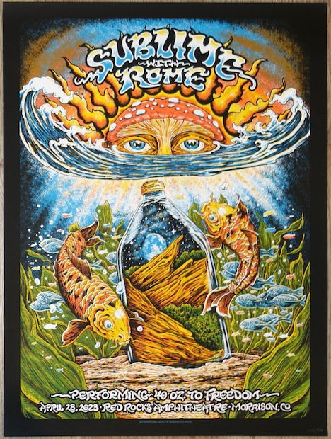 2023 Sublime w/ Rome - Red Rocks Silkscreen Concert Poster by Nathaniel Deas