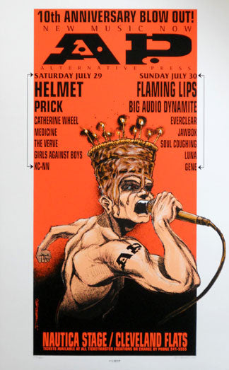 1995 Helmet & Flaming Lips - Cleveland Silkscreen Concert Poster by Derek Hess (95-27)