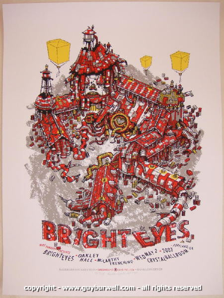 2007 Bright Eyes - Portland Silkscreen Concert Poster by Guy Burwell