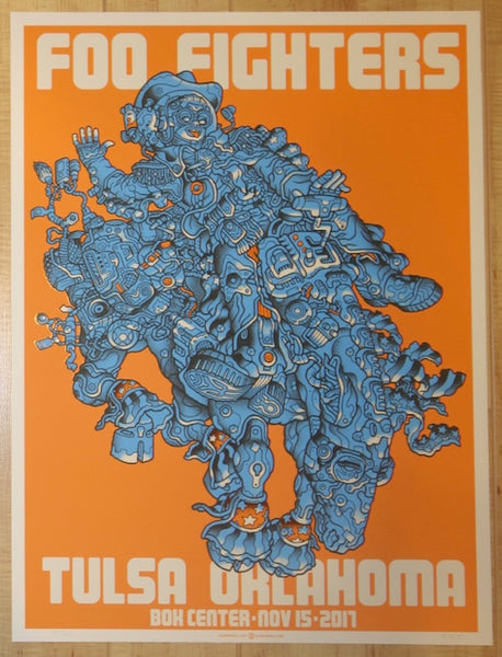 2017 Foo Fighters - Tulsa Orange Silkscreen Concert Poster by Guy