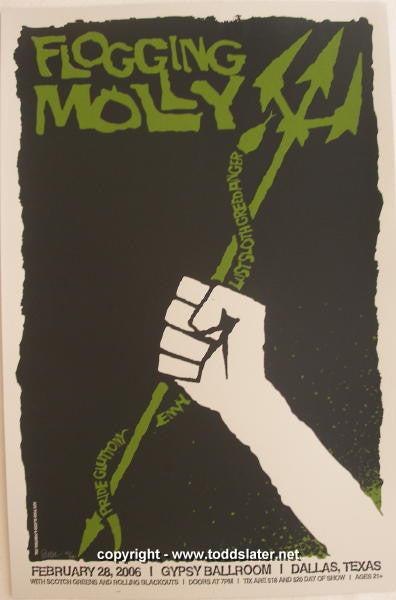 2006 Flogging Molly - Dallas Silkscreen Concert Poster by Todd Slater