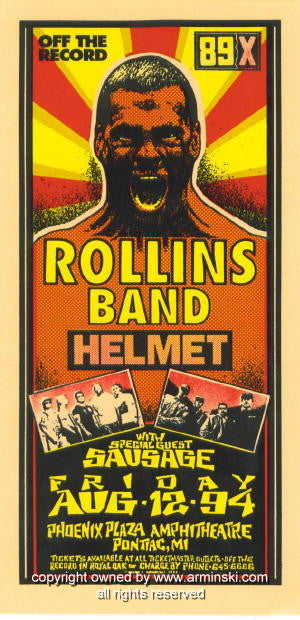 1994 Rollins Band & Helmet - Pontiac Concert Handbill by Mark Arminski (MA-003)