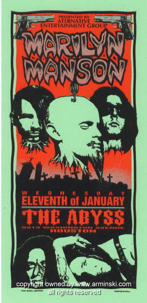 1995 Marilyn Manson - Houston Silkscreen Concert Poster by Mark Arminski (MA-017)