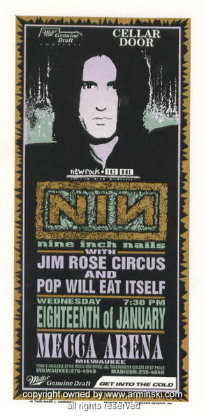 1995 Nine Inch Nails - Milwaukee Silkscreen Concert Handbill by
