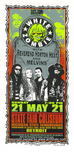 1995 White Zombie & Melvins - Detroit Concert Poster by Mark 1995 White Zombie & Melvins - Detroit Concert Poster by Mark