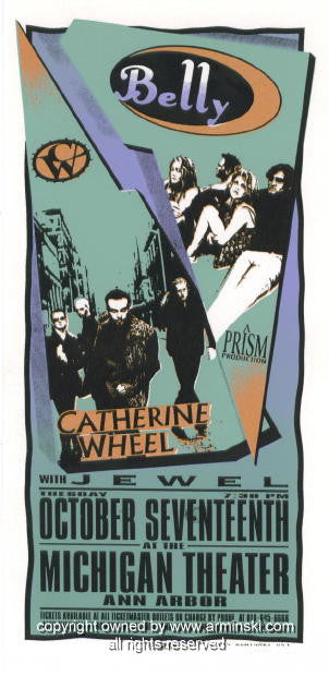 1995 Belly, Catherine Wheel, & Jewel - Ann Arbor Concert Poster by Arminski (MA-053)