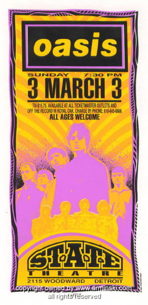 1996 Oasis - Detroit Silkcreen Concert Handbill by Mark Arminski (MA-9602)