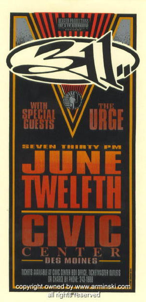 1996 - 311 w/ the Urge - Des Moines Concert Poster by Mark 1996 - 311 w/ the Urge - Des Moines Concert Poster by Mark