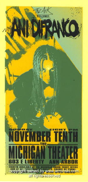 1996 Ani Difranco - Ann Arbor Concert Poster by Mark Arminski (MA 1996 Ani Difranco - Ann Arbor Concert Poster by Mark Arminski (MA