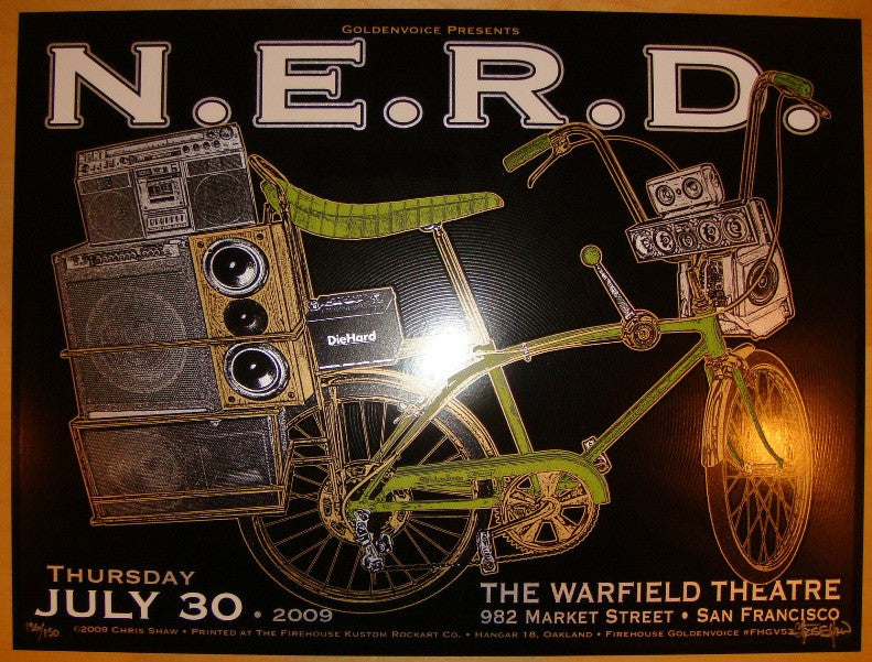2009 N.E.R.D. - San Francisco Silkscreen Concert Poster by Chris Shaw & Firehouse