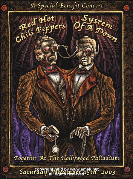 2003 Red Hot Chili Peppers w/ SOAD & Metallica - Hollywood Concert Poster by Emek