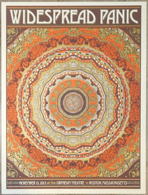 2013 Widespread Panic - Boston Gold Variant Silkscreen Concert Poster by Nate Duval