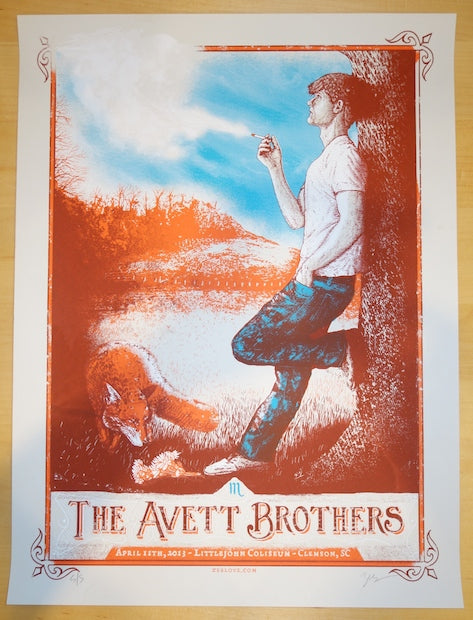 2013 The Avett Brothers - Clemson Grey Variant Silkscreen Concert Poster by Zeb Love