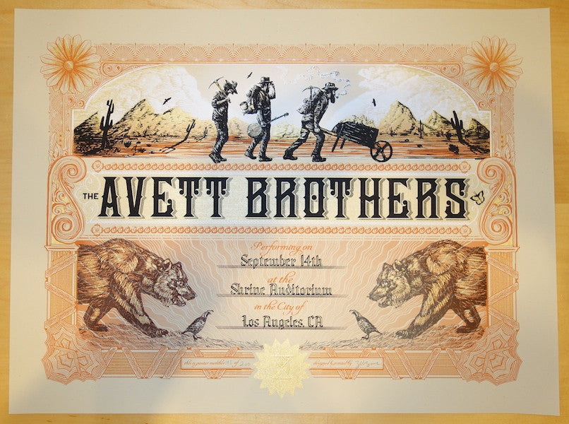 2014 The Avett Brothers - Los Angeles Silkscreen Concert Poster by Zeb Love