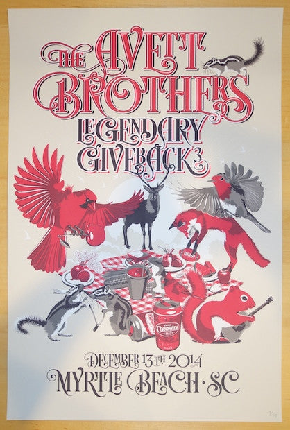 2014 The Avett Brothers - Myrtle Beach Silkscreen Concert Poster by Martin Kvamme