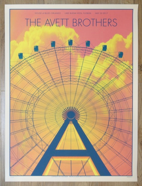 2017 The Avett Brothers - Orlando Silkscreen Concert Poster by Kyle Baker