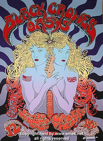 2001 Black Crowes & Oasis - Los Angeles/Santa Barbara Silkscreen Concert Poster by Emek