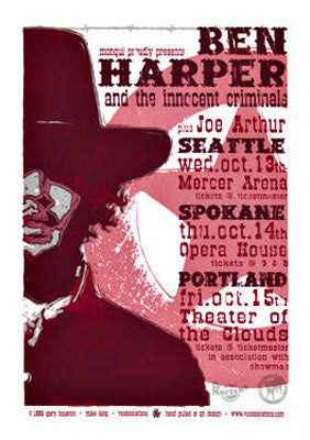 1999 Ben Harper - NW Tour Silkscreen Concert Poster by Gary Houston