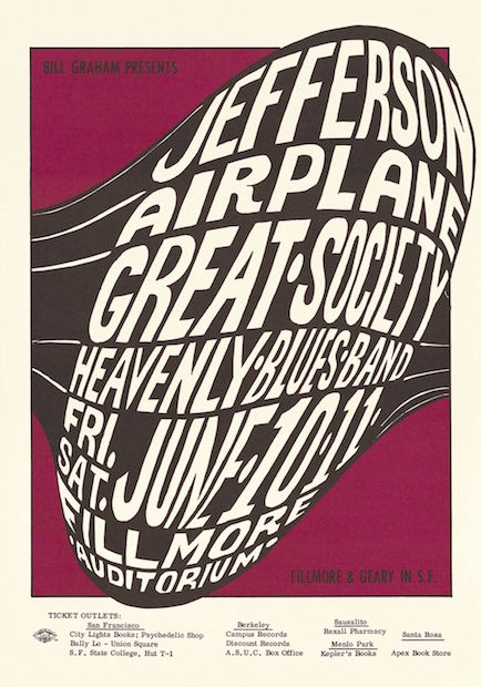1966 Jefferson Airplane / Great Society - Fillmore Concert Poster by Wes Wilson RP-2
