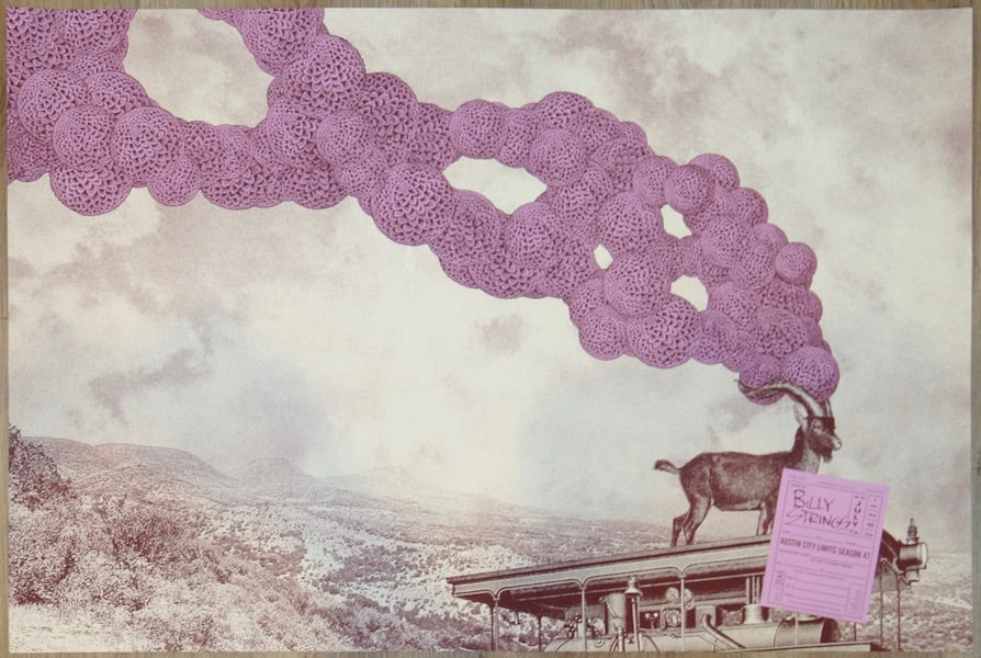 2021 Billy Strings - Austin Pink Silkscreen Concert Poster by Rob Jones
