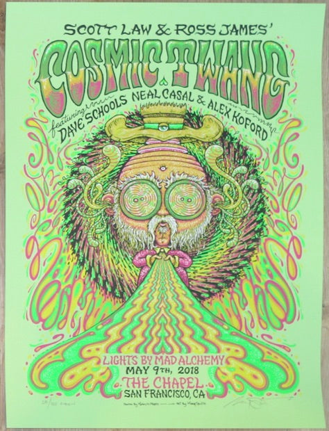 2018 Cosmic Twang - San Francisco Green Variant Concert Poster by Marq Spusta