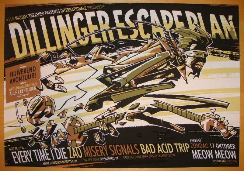 2004 Dillinger Escape Plan - Portland II Silkscreen Concert Poster by Guy Burwell