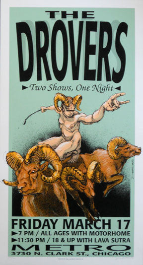 1995 The Drovers - Chicago Silkscreen Concert Poster by Derek Hess (95-07)