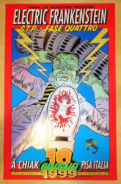1999 Electric Frankenstein - Pisa Silkscreen Concert Poster by Chuck Sperry