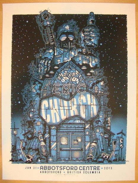 2013 Eric Church - Abbotsford Silkscreen Concert Poster by Guy Burwell