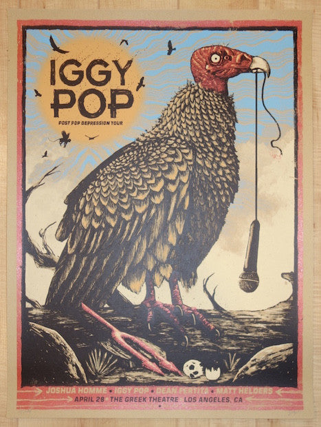 2016 Iggy Pop - Los Angeles Silkscreen Concert Poster by Zeb Love