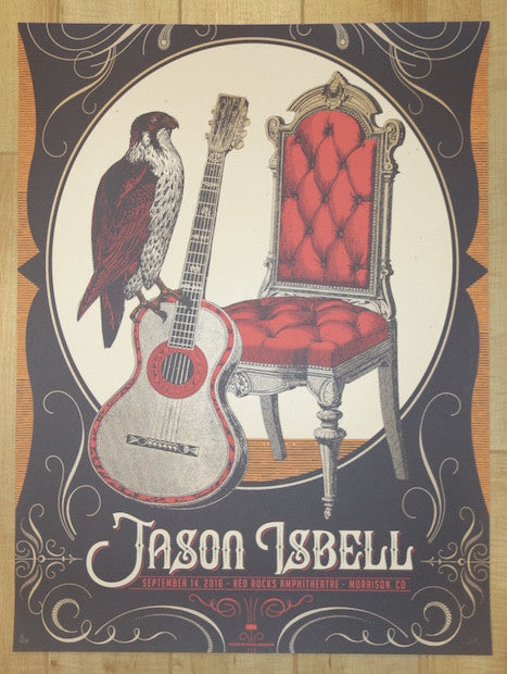 2016 Jason Isbell - Red Rocks Silkscreen Concert Poster by Status Serigraph