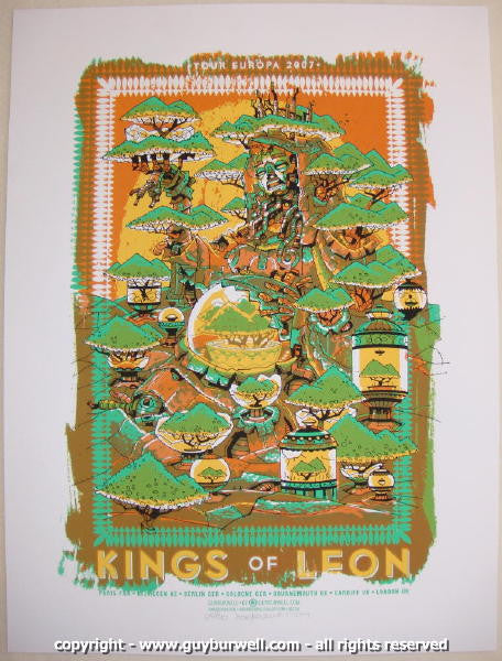 2007 Kings of Leon - European Tour Silkscreen Concert Poster by Guy Burwell