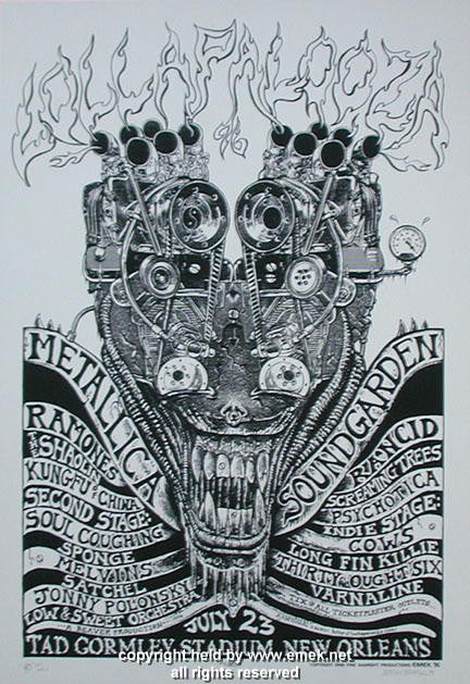 1997 Lollapalooza w/ Soundgarden & Metallica - New Orleans B/W Concert Poster by Emek