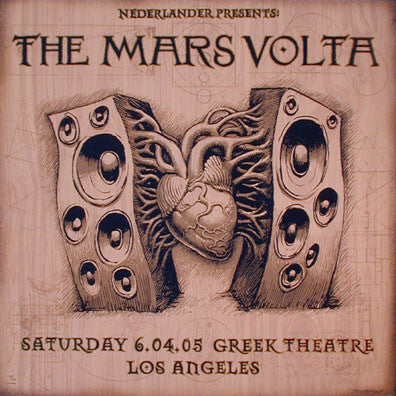 2005 The Mars Volta - Los Angeles Wood Variant Concert Poster by Emek