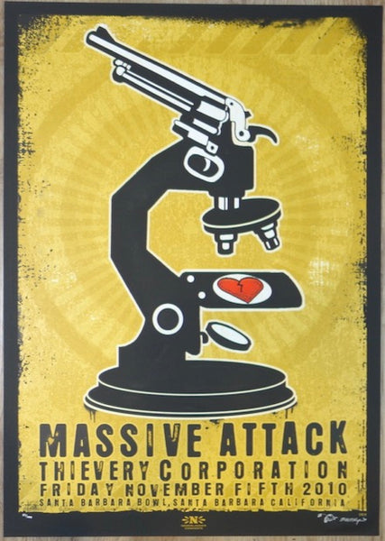 2010 Massive Attack - Santa Barbara Silkscreen Concert Poster by 2010 Massive Attack - Santa Barbara Silkscreen Concert Poster by