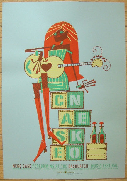 2006 Neko Case - Sasquatch! Green Variant Concert Poster by Guy Burwell