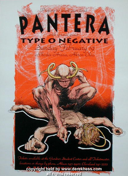 1995 Pantera & Type O Negative - Akron Silkscreen Concert Poster by Derek Hess (95-04)