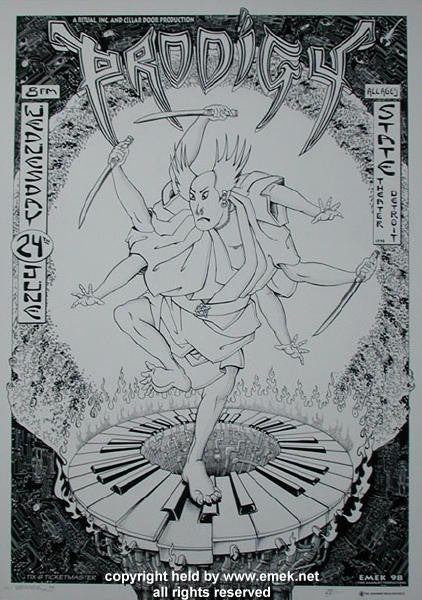 1998 The Prodigy - Detroit Black & White Variant Concert Poster by Emek