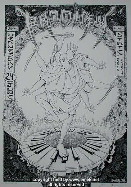 1998 The Prodigy - Detroit Black & White Variant Concert Poster by