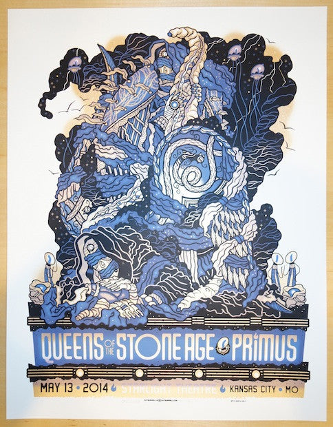 2014 Queens of the Stone Age & Primus - Kansas City Concert Poster by Guy Burwell