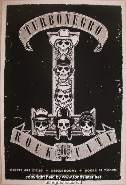 2005 Turbonegro - Nottingham Silkscreen Concert Poster by Todd Slater