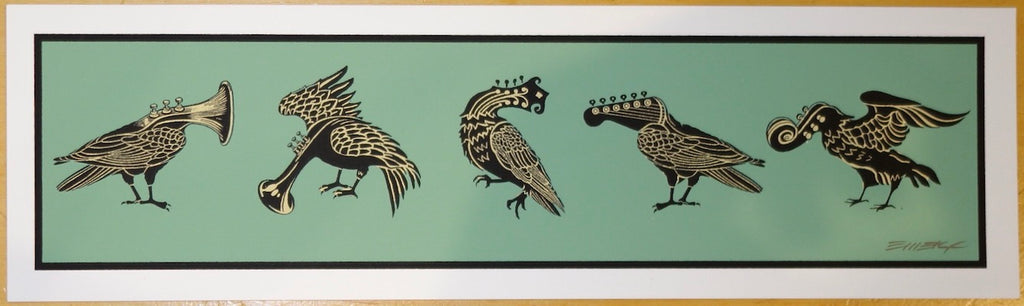 2016 Musical Birds - Green/Black Silkscreen Handbill by Emek