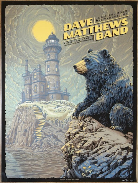 2023 Dave Matthews Band - Milwaukee Silkscreen Concert Poster by Neal Williams