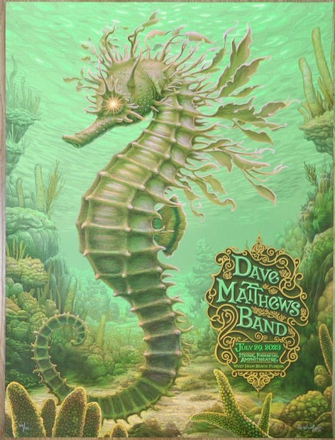 2023 Dave Matthews Band - West Palm II Green Silkscreen Concert Poster by N.C. Winters