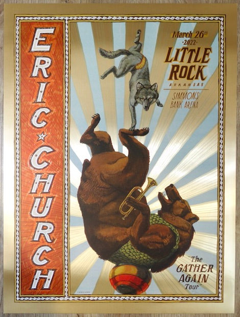 2022 Eric Church - Little Rock Gold Foil Silkscreen Concert Poster by Landland