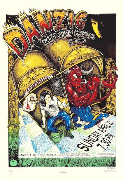 1995 Danzig, Korn, and Marilyn Manson - Akron Silkscreen Concert Poster by Emek